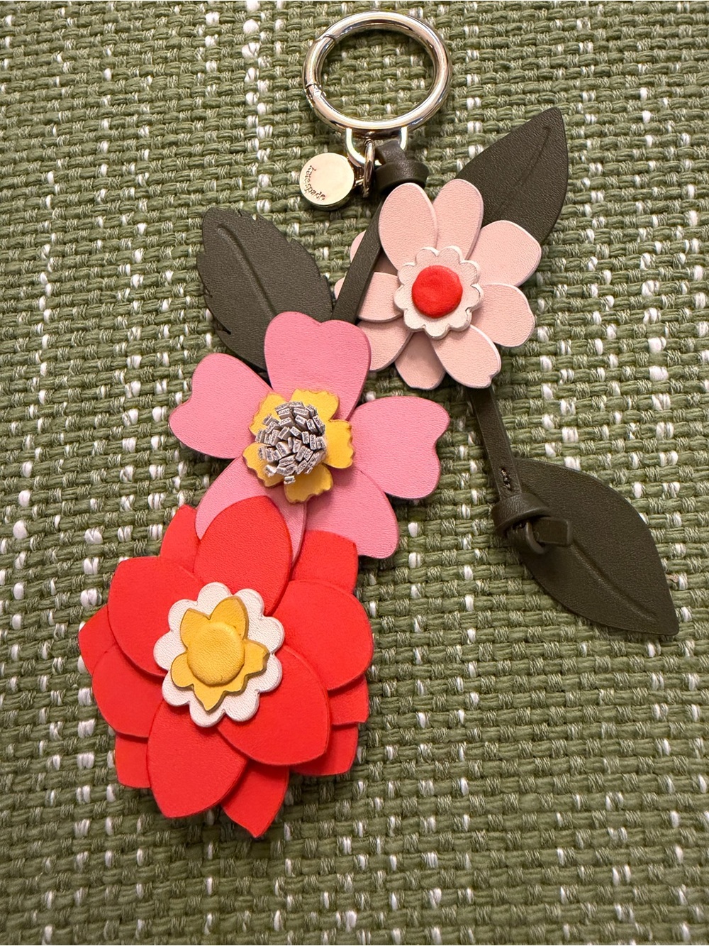kate spade Pink, Red & Green Floral Leather Key & Card Holder Charm